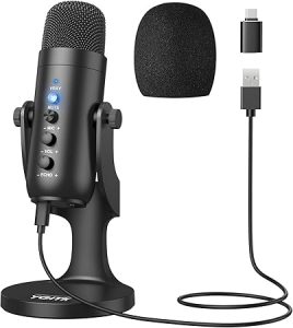 Pod Microphone USB Desktop Mic For Computer ASMR Live Dubbing Game With Real-time Monitoring Noise Cancelling